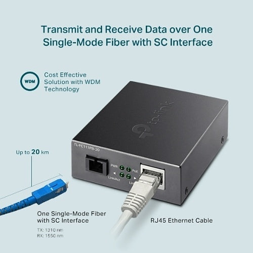 TP-Link FC111PB-20 10/100 Mbps WDM Media Converter with 1-Port PoE