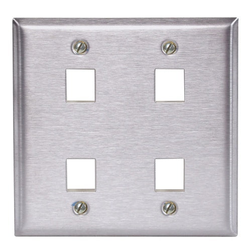 Hubbell SSF204 Wall Plate, SS, 2-Gang, 4-Port