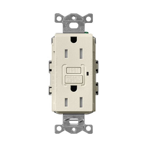 Lutron SCR-15-GFST-PM Claro 15A Tamper Resistant GFCI Duplex Receptacle, Decorator-Style Outlet, Self-Testing, Satin Finish, Pumice