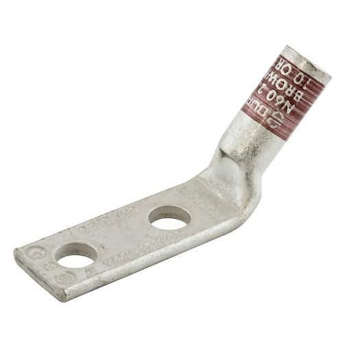 Hubbell HGBL06D45 Double Hole Compression Lug, 1/4\\" ID Spaced 5/8\\", 45-Degree, 6 AWG, 50-Pack
