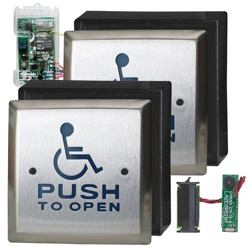 Camden CM-RFL464-LPA Wireless Kit with (1) Relay Receiver, CM-46 4-1/2\\" Square Push Plate with Exposed Screws