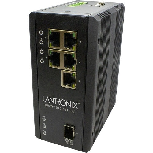 Lantronix SISTP1040-551-LRT Unmanaged Hardened Gigabit Ethernet PoE++ Switch (4)10/100/1000Base-T PoE++ Ports+(1), 10/100/1000Base-T Port+(1), 100/1000Base-X SFP Slot