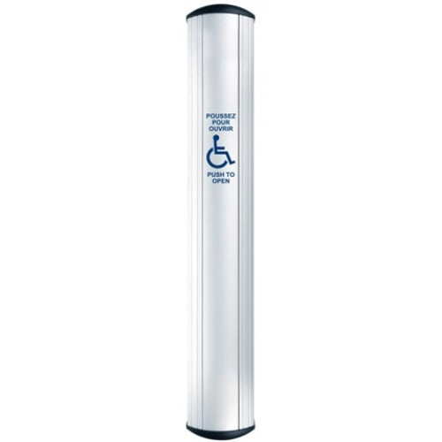 Camden CM-8536/4FE CM-85 Series Column Side Load Push Plate Switch, WHEELCHAIR Symbol and PUSH TO OPEN Bilingual Label, 36\\" x 6\\", Anodized Clear Aluminum