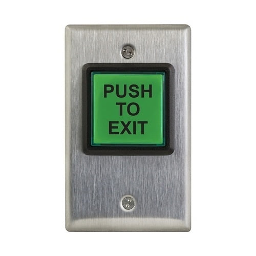 Camden CM-30EE 2\\" Square LED Illuminated Push Button, \\"Push to Exit\\" Switch with Fixed 30 Second Timer, Green