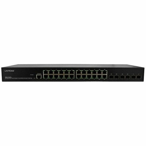 Lantronix SM24T6DPA-UK Managed Layer 2 Ethernet Switch, 20-Port Gigabit + 4 SFP/RJ-45 Combo Ports + 2-SFP Slots, United Kingdom Power Cord