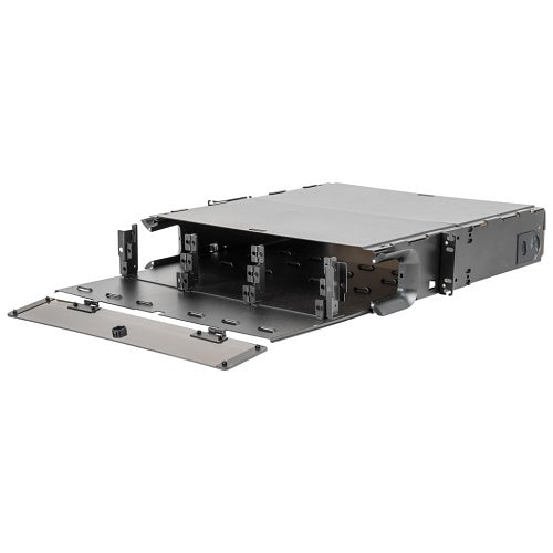 Hubbell FCR2U9SPX FCR-X Series Fiber Rack Mount Unloaded Enclosure, 2U, 9 LGX Panels, Horizontal, Black