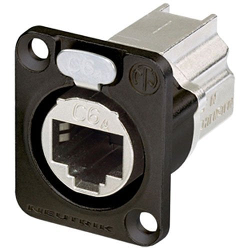 NEUTRIK NE8FDX-P6-B D-shape CAT6A Panel Connector, Shielded, Feedthrough, Black Chromium Housing