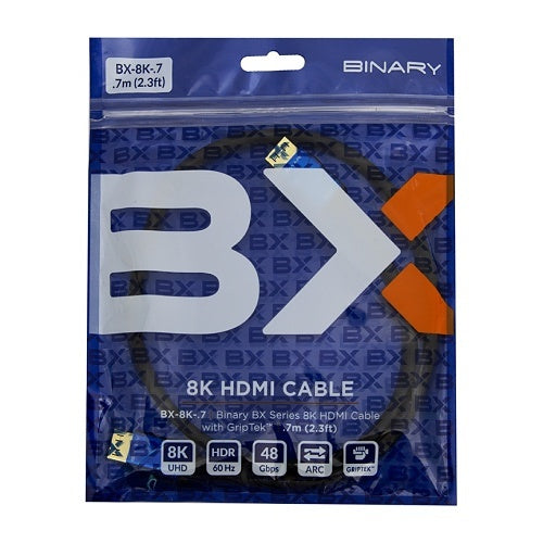 Binary BX-8K-.7 BX Series 8K Ultra HD High Speed HDMI Cable with GripTek, 2.3\' (.7m)
