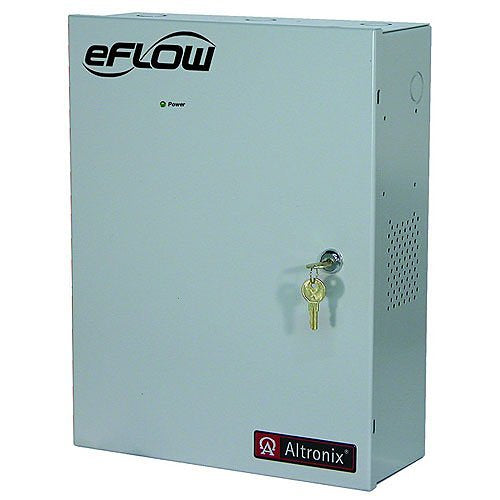 Altronix eFlow104NK8D Dual Output Power Supply Charger, PTC protected Auxiliary Class power-limited outputs, 12VDC up to 6A and/or 24VDC up to 10A (240W total power),120VAC, BC400 Enclosure