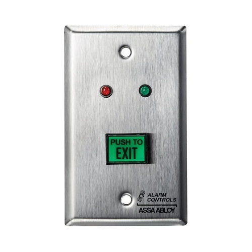 Alarm Controls TS-3 Single Gang Plate with 2\\" Square Green Illuminated Push Button, 1/2\\" Red LED, \\"PUSH TO EXIT\\" Text