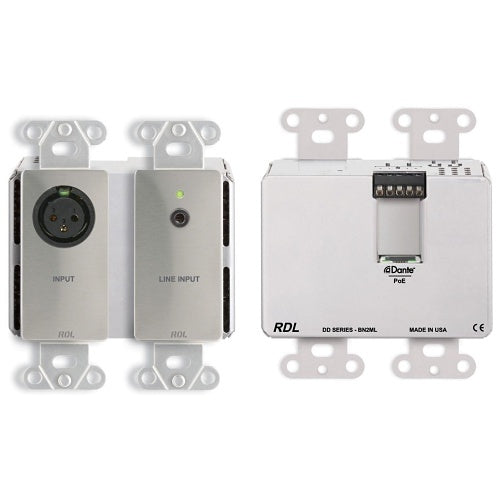 RDL DDS-BN2ML Wall-Mounted Bi-Directional Mic / Line Dante Interface, 2x2, Stainless Steel