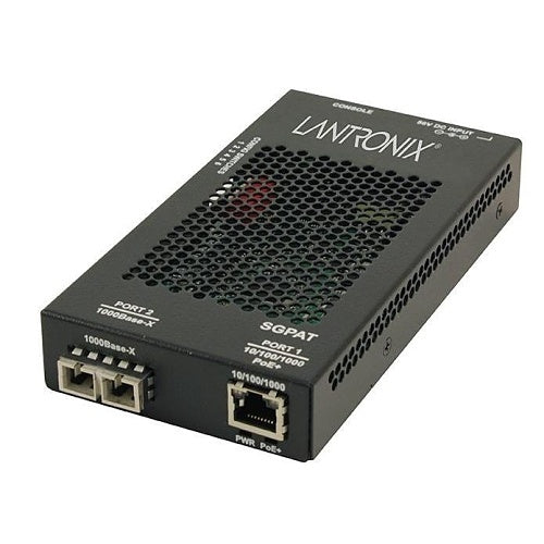 Lantronix SGPAT1013-105-EU Media Converter, 10/100/1000 POE+ RJ-45 to 1000BASE-SX MM SC