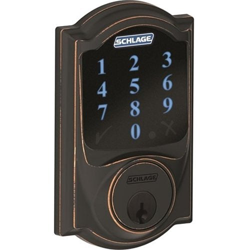 Schlage Connect Touchscreen Deadbolt with alarm with Camelot Trim Image of 6S-BE468CM71