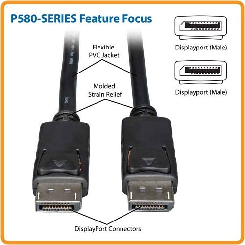 Tripp Lite P580-050 DisplayPort Cable with Latches, Male / Male, 50\' (15.24m)