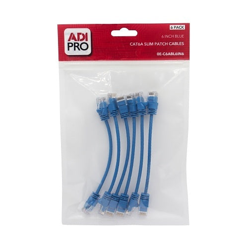 ADI PRO 0E-C6ABL6IN6 CAT6A Slim Patch Cables, 6\\", 6-Pack, Blue
