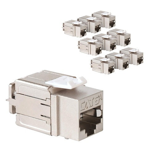 ICC IC107SAT6A0 Shielded FTP CAT6A Keystone Jack with Slim Profile, 180-Degree Punch Down, 10Gbps RJ45  PoE++ TAA Compliant for Wall Plate or Patch Panel,  JackEasy Termination Tool, 10-Pack