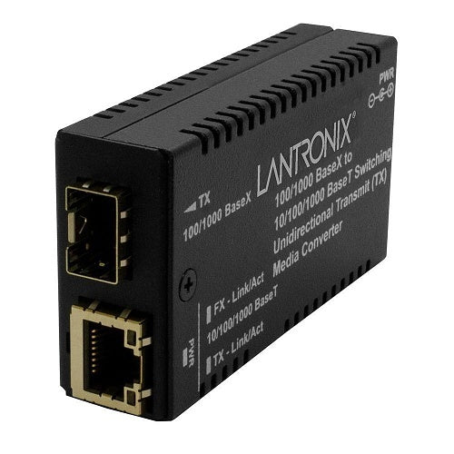 Lantronix M/GE-PSW-SFP-01-UTX-OZ Media Converters 10/100/1000BaseTX to 1000Base SFP Industrial Uni Directional TX, Australia Power Cord