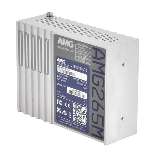 AMG Systems AMG265M-1F-1S AMG265M Series Industrial Mini Media Converter, 1 x 10/100Base-T(x) RJ45 Port, 1 x 100/1000Base-Fx SFP Port, 85-264VAC IEC Mains Power Input
