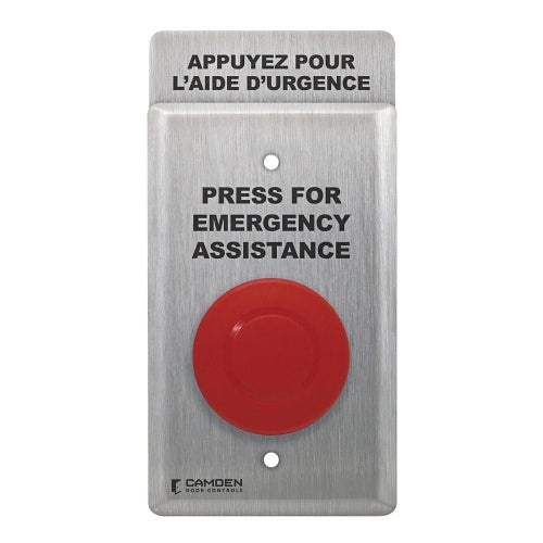 Camden CM‑420R‑12FE Single‑Gang Stainless Steel Faceplate Emergency Assistance Pushbutton, Red