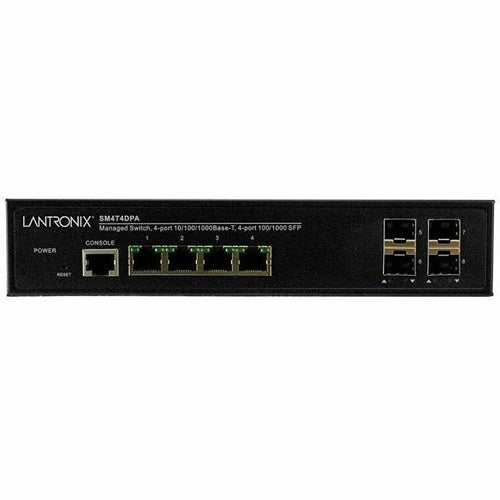 Lantronix SM4T4DPA-SA Managed Switch, 4-Port 10/100/1000B-T+4-Port100/1