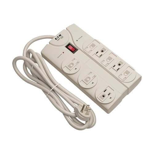 Tripp Lite TLP808 Protect It! 8-Outlet Surge Protector, 8\' Cord with Right-Angle Plug, 1440 Joules, Diagnostic LEDs, Light Gray Housing