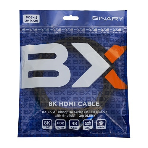 Binary BX-8K-2 8K Ultra HD High Speed HDMI Cable with GripTek, 6.5\' (2m)