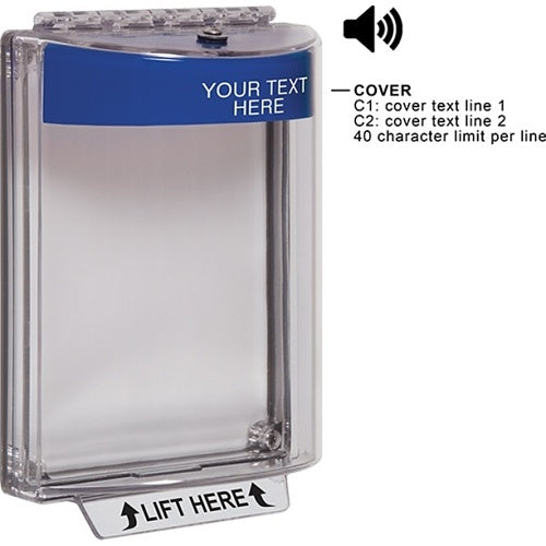 STI 13020CB Universal Stopper Dome Cover Flush Mount, Label Hood with Horn, Custom Label, Blue