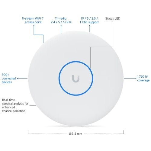 Ubiquiti U7-Pro-XGS-B UniFi Access Point U7 Pro XGS, WiFi 7, 8-Stream, Ceiling Mount, Black