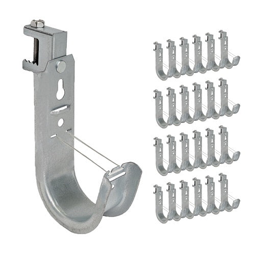 ICC ICCMSJHB44 Beam Clamp J Hook 2\\" with Retainer Clip, Galvanized Steel Cable Management Hooks for Hanging Cable to Beams, Rust-Resistant, EIA and TIA Compliant, 25-Pack
