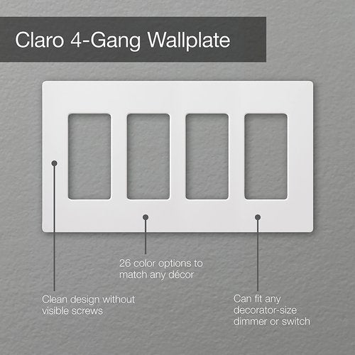 Lutron CW-4-IV Claro 4 Gang Wall Plate for Decorator / Designer Paddle Switches and Dimmers, Gloss Finish, Ivory