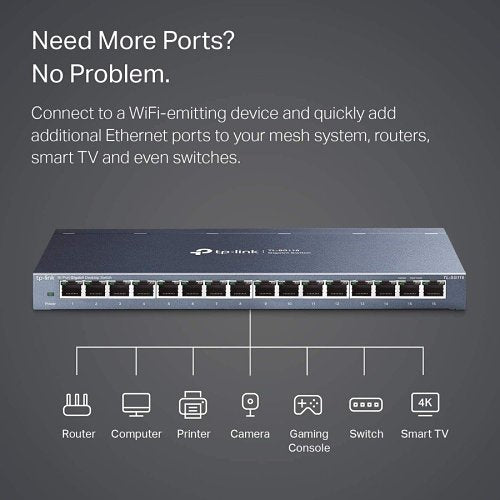 TP-Link TL-SG116 16-Port Gigabit Desktop Switch, 10/100/1000Mbps
