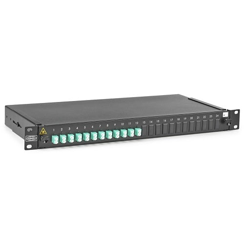 Hubbell FER24LCDOM3 FER Series Rack Mount Interconnect Enclosure, Zirconia, 1U, 12 LC Duplex, Aqua