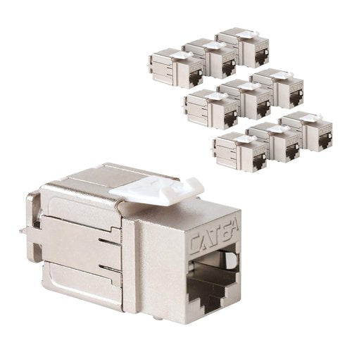 ICC IC107SAT6A0 Shielded FTP CAT6A Keystone Jack with Slim Profile, 180-Degree Punch Down, 10Gbps RJ45  PoE++ TAA Compliant for Wall Plate or Patch Panel,  JackEasy Termination Tool, 10-Pack