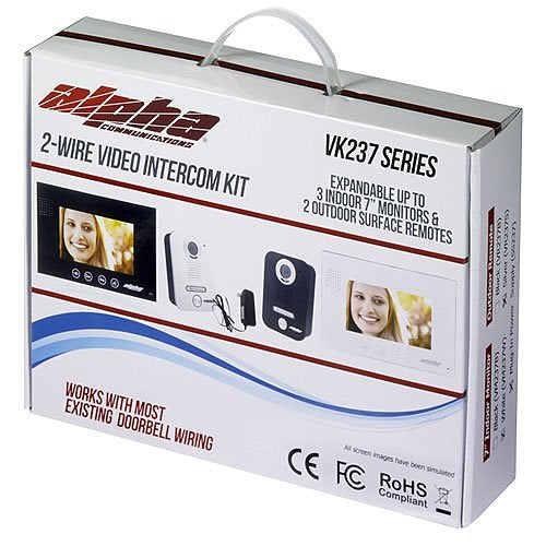 Alpha VK237WS Color Video Entry Intercom Kit, Includes 7.\\" Soft-Touch Monitor and 1-Button Surface-Mounted Aluminum Entrance Panel, Expandable