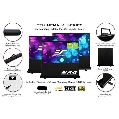 Elite Screens F110NWX2 EZCinema 2 Manual Floor Projection Screen, Polyurethane