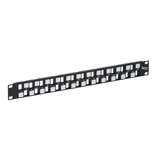 ICC IC107BE241 24-Port Blank Keystone 1U Patch Panel with 19\\" Metal Rackmount Housing, Staggered Ports to Reduce ANEXT