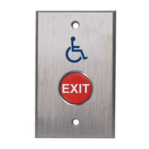Camden CM-8000RE/2 CM-8000 Series Extended Vandal Resistant Exit Push Button, Single Gang, Spring Return, Normally Open, Wheelchair Symbol, Red