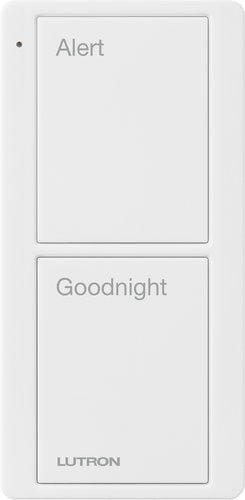 Lutron PJ2-2B-GWH-P02 2-Button Scene Pico Smart Remote, with Pre-engraved Text (\\"Alert / Goodnight\\"), White