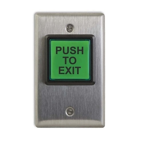 Camden CM-30E CM-30 Series Square LED Illuminated Push Button, \\"Push to Exit\\" Economy Switch, Green