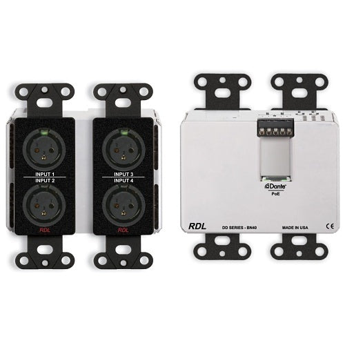 RDL DDB-BN40 Wall-Mounted Bi-Directional Mic / Line Dante Interface 4 x 2