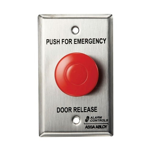 Alarm Controls TS-21B Request to Exit Station with 2-1/2\\" Mushroom Button, PUSH TO EXIT Label, Black Button, Stainless Steel