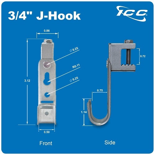 ICC ICCMSJHB22 Beam Clamp J Hook 3/4\\" Without Retainer Clip, Galvanized Steel Cable Management Hooks for Hanging Cable to Beams, Rust-Resistant, EIA and TIA Compliant, 25-Pack