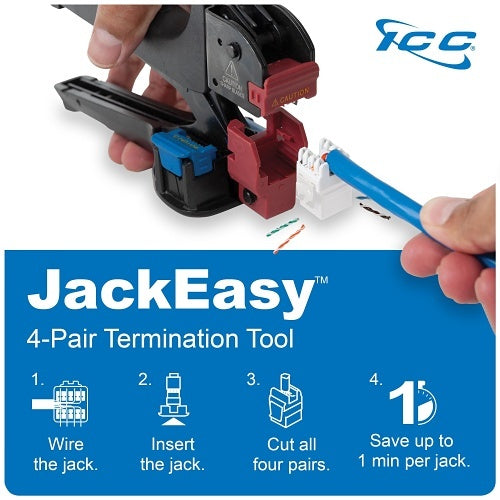 ICC IC107GACBL CAT6a Keystone Jack with Slim Profile 180° Punch Down, 10Gbps RJ45 PoE++ for Wall Plate or Patch Panel, 25-Pack, Blue