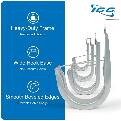 ICC ICCMSJH944 Ceiling Mount J Hook 2\\" with Retainer Clip, Galvanized Steel Cable Management Hooks for Hanging Cable, Rust-Resistant, EIA and TIA Compliant, 25-Pack