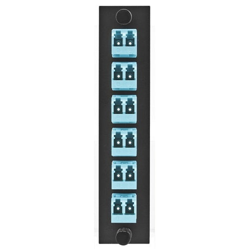Hubbell FSPNLCDS6AQ Fiber Optic Patch Panel, Fiber, Adapter Panel, 12P, 6-LC DupLX, Zirc, Aqua