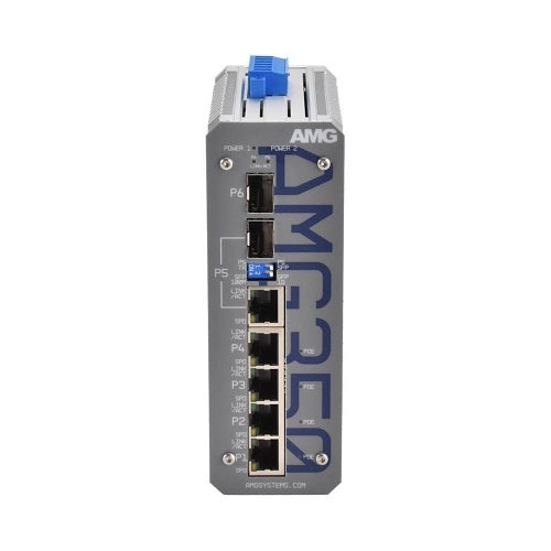 AMG Systems AMG350-4GAT-1C-1S-P120-LV AMG350 Series Industrial 6-Port Unmanaged PoE Switch, 4 x 10/100/1000Base-T(x) RJ45 Ports, 12-48VDC Power Input with Voltage Booster
