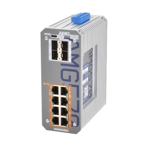 AMG Systems AMG570-8GAT-4S-P240 AMG570 Series Industrial 12-Port PoE Managed Switch, 8 x 10/100/1000Base-T(x) RJ45 Ports, 4 x 100/1000Base-FX SFP Ports