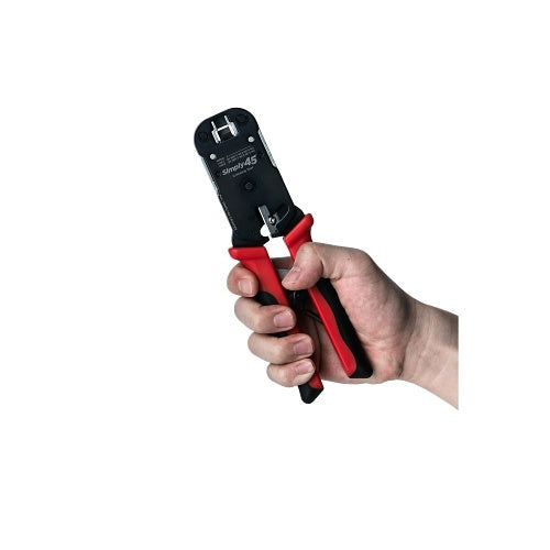 Simply45 S45-C100 Heavy Duty Ratcheted Crimper for Pass Through Cat5e and Cat6 RJ45 Plugs and Boots