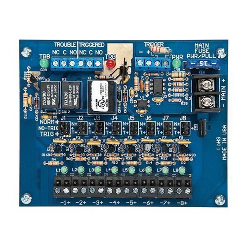 Securitron PDB-8C1R1 Power Distribution Board, 8 Output with Fire Trigger Relay, 1A PTC