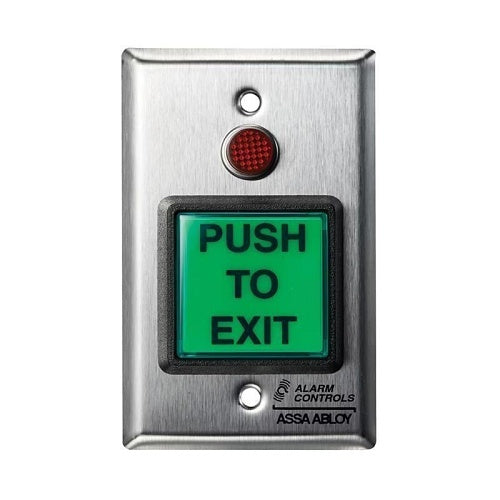 Alarm Controls TS-3 Single Gang Plate with 2\\" Square Green Illuminated Push Button, 1/2\\" Red LED, \\"PUSH TO EXIT\\" Text
